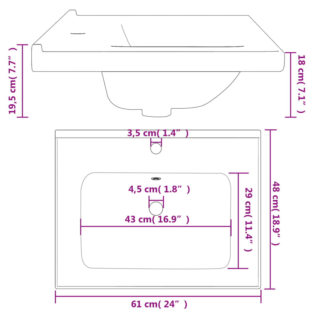 Lavabo de baño rectangular cerámica blanco 61x48x19,5 cm vidaXL