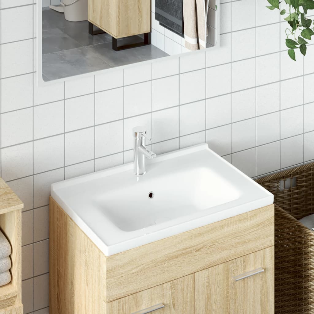 Vetonek Lavabo de baño rectangular cerámica blanco 61x48x19,5 cm