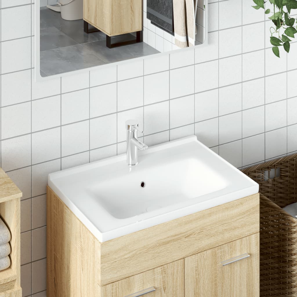 Lavabo de baño rectangular cerámica blanco 71x48x19,5 cm