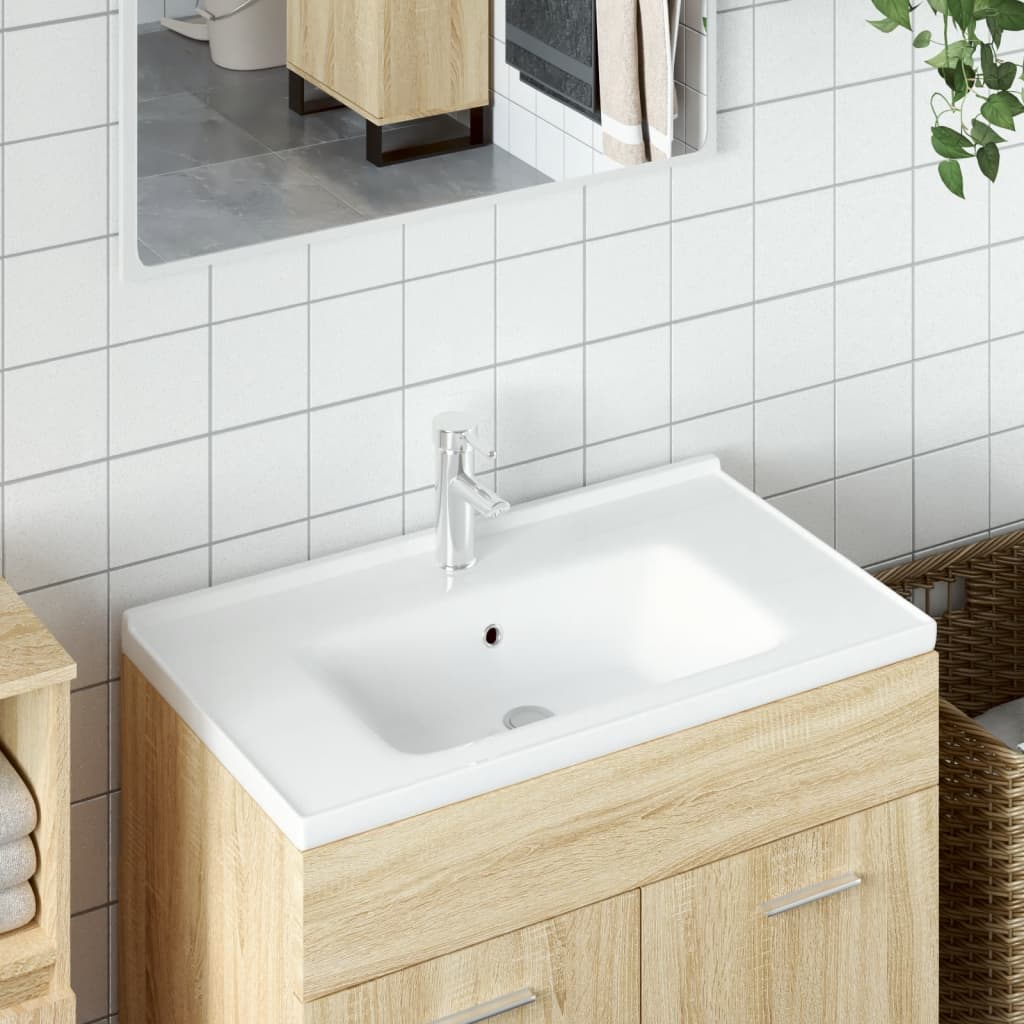 Vetonek Lavabo de baño rectangular cerámica blanco 81x48x19,5 cm