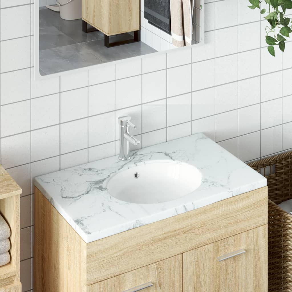 Vetonek Lavabo de baño ovalado cerámica blanco 33x29x16,5 cm