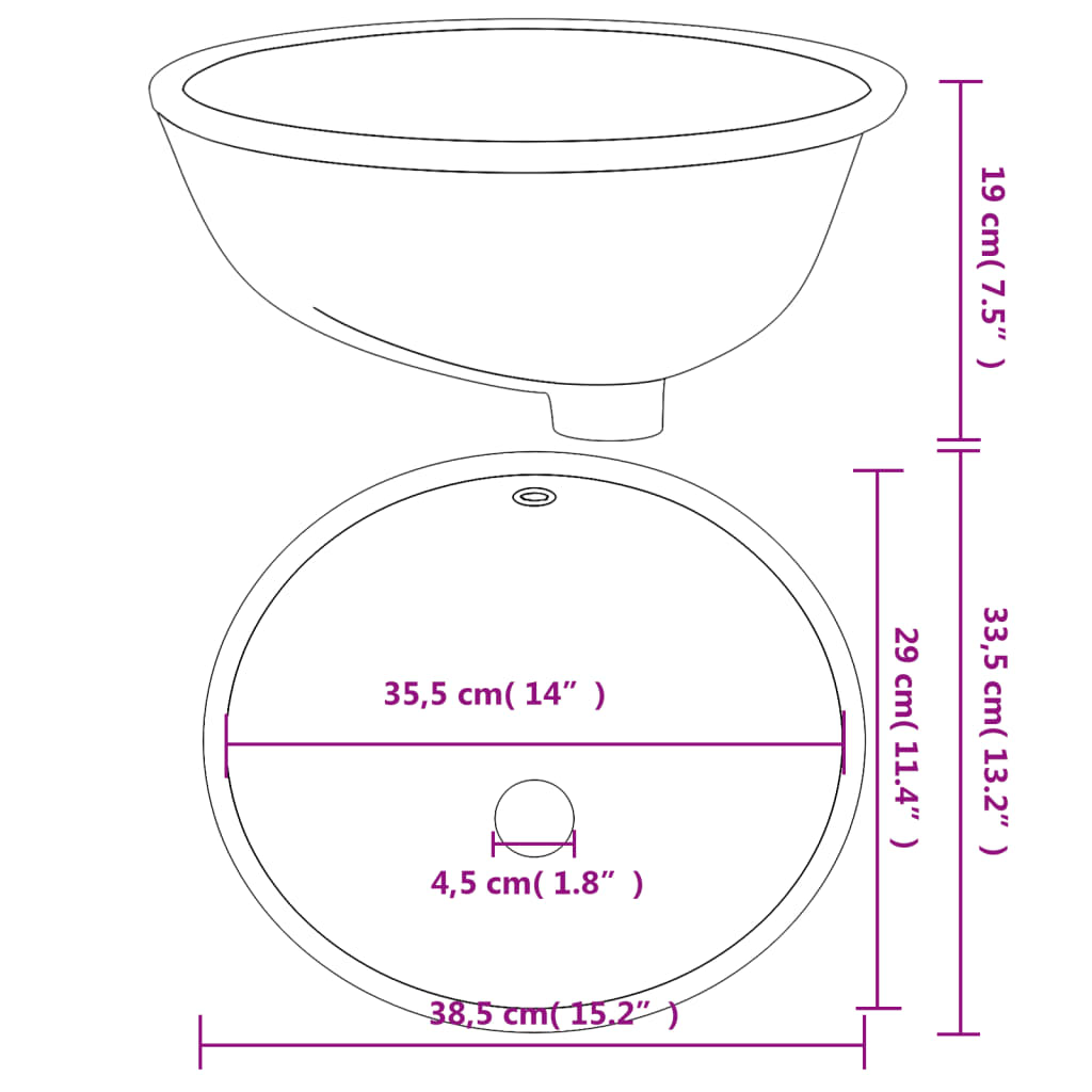 Salle de bain ovale salle de bain blanc céramique 38,5x33,5x19 cm