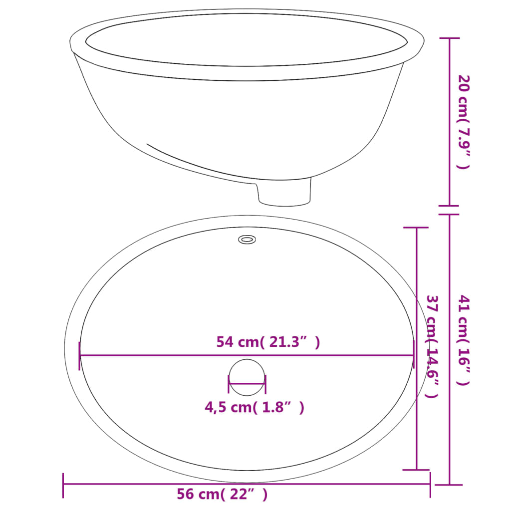 Lavabo de baño ovalado cerámica blanco 56x41x20 cm vidaXL