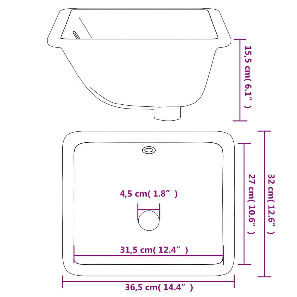 Lavabo de baño rectangular cerámica blanco 36,5x32x15,5 cm vidaXL