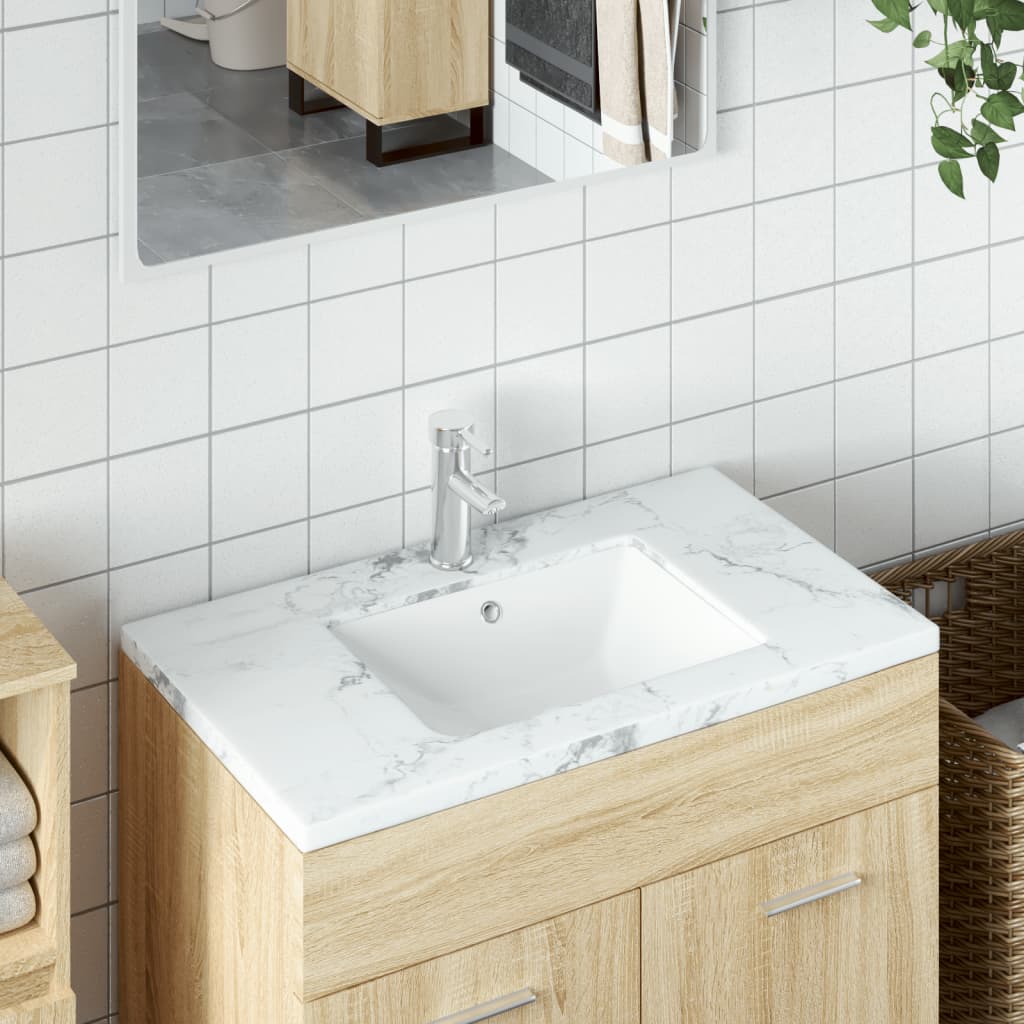 Vetonek Lavabo de baño rectangular cerámica blanco 47,5x35x19,5 cm