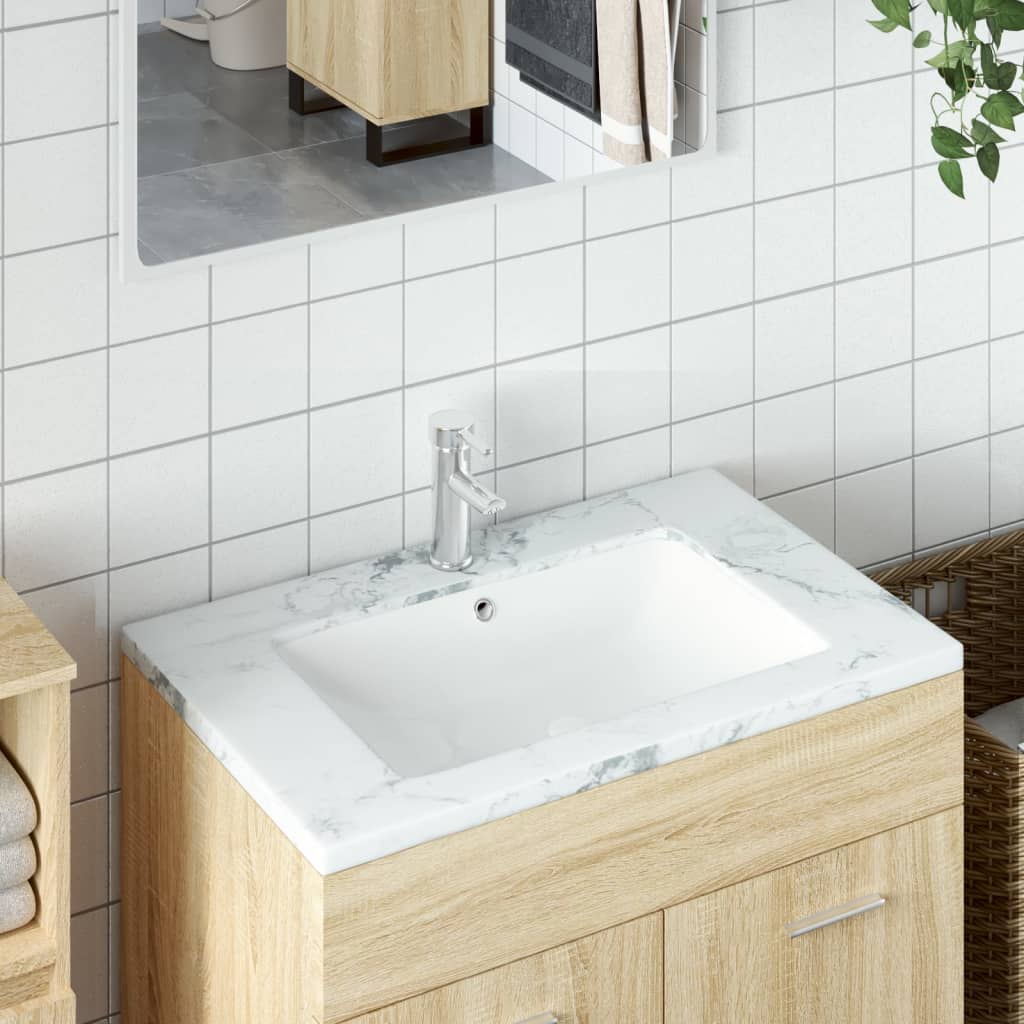 Vetonek Lavabo de baño rectangular cerámica blanco 55,5x37,5x19 cm