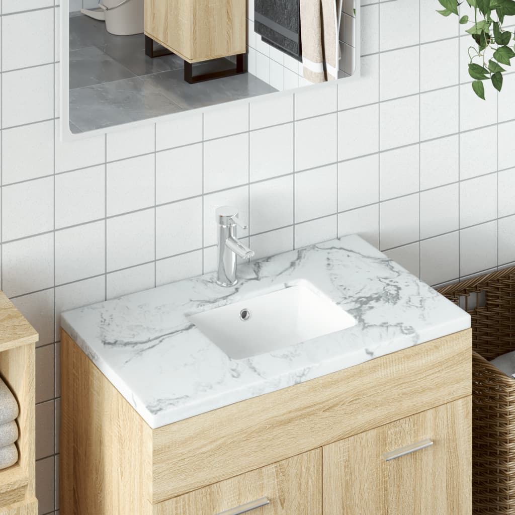 Vetonek Lavabo de baño rectangular cerámica blanco 39x30x18,5 cm