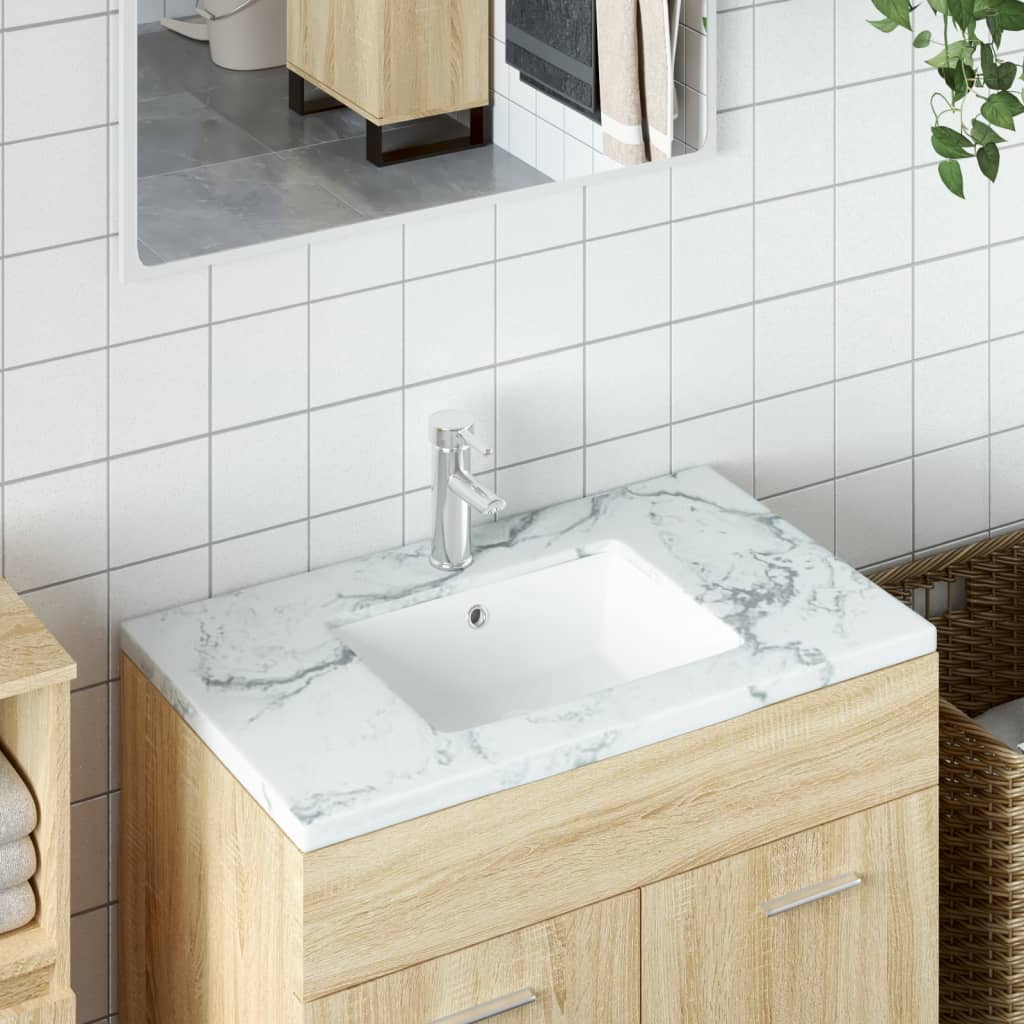 Vetonek Lavabo de baño rectangular cerámica blanco 50x40,5x18,5 cm