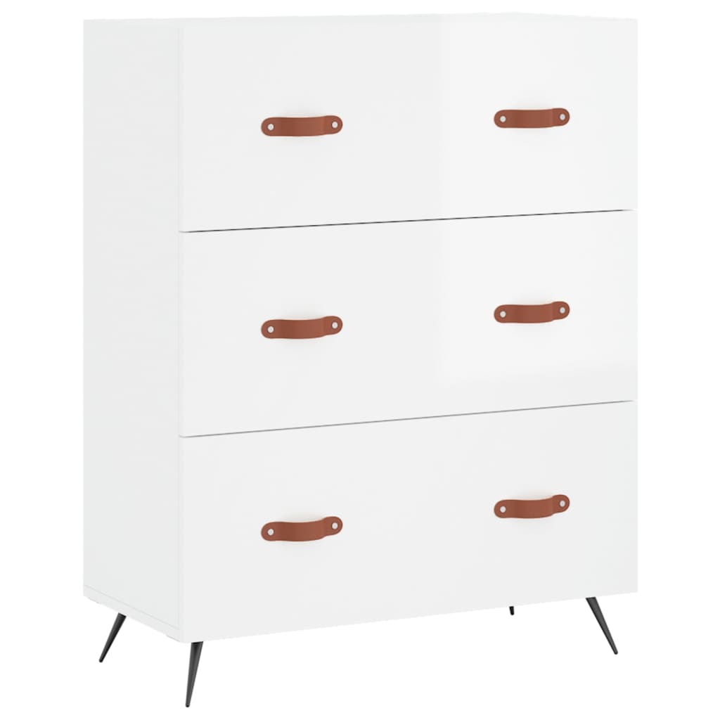 Vetonek Cómoda madera de ingeniería blanco brillo 69,5x34x90 cm