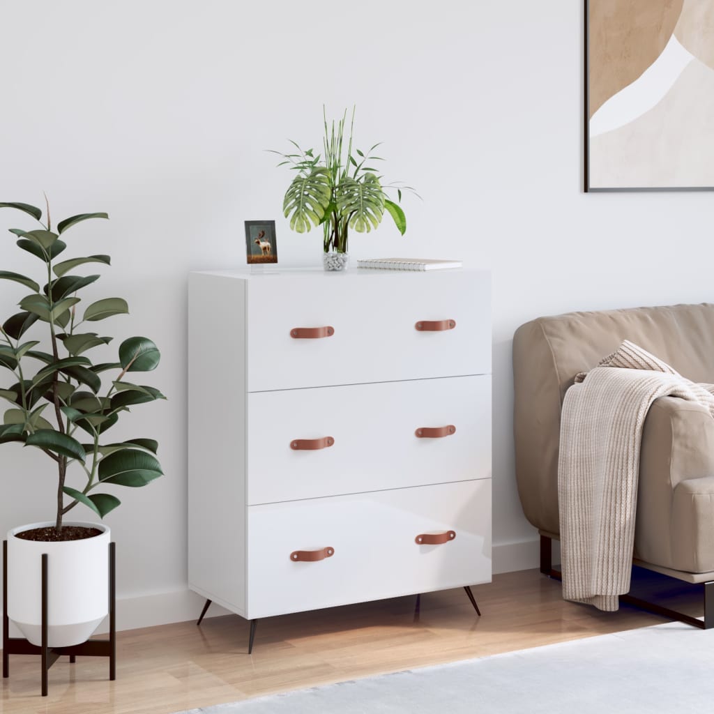 Cómoda madera de ingeniería blanco brillo 69,5x34x90 cm v4255 Vetonek