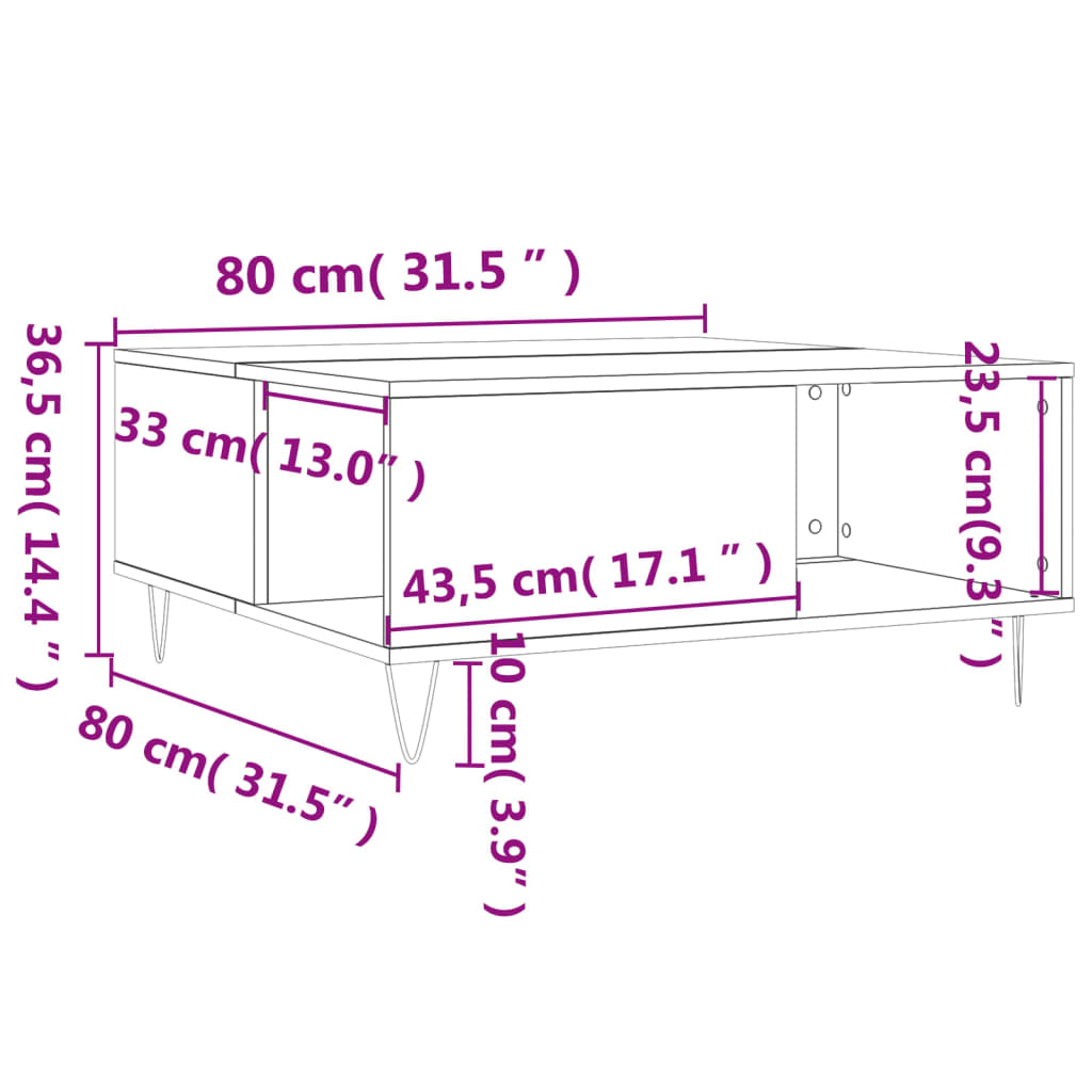 Schwarzer Sperrholz -Center -Tabelle 80x80x36.5 cm