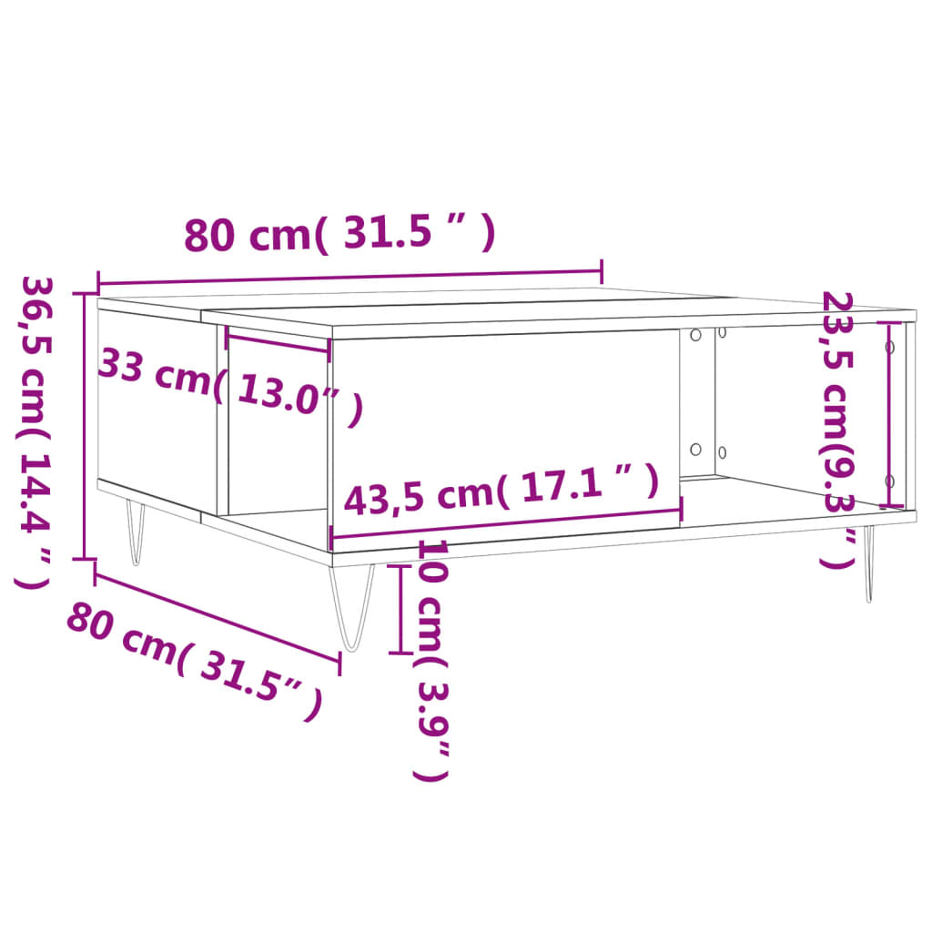 Mesa de centro madera roble Sonoma 80x80x36,5 cm