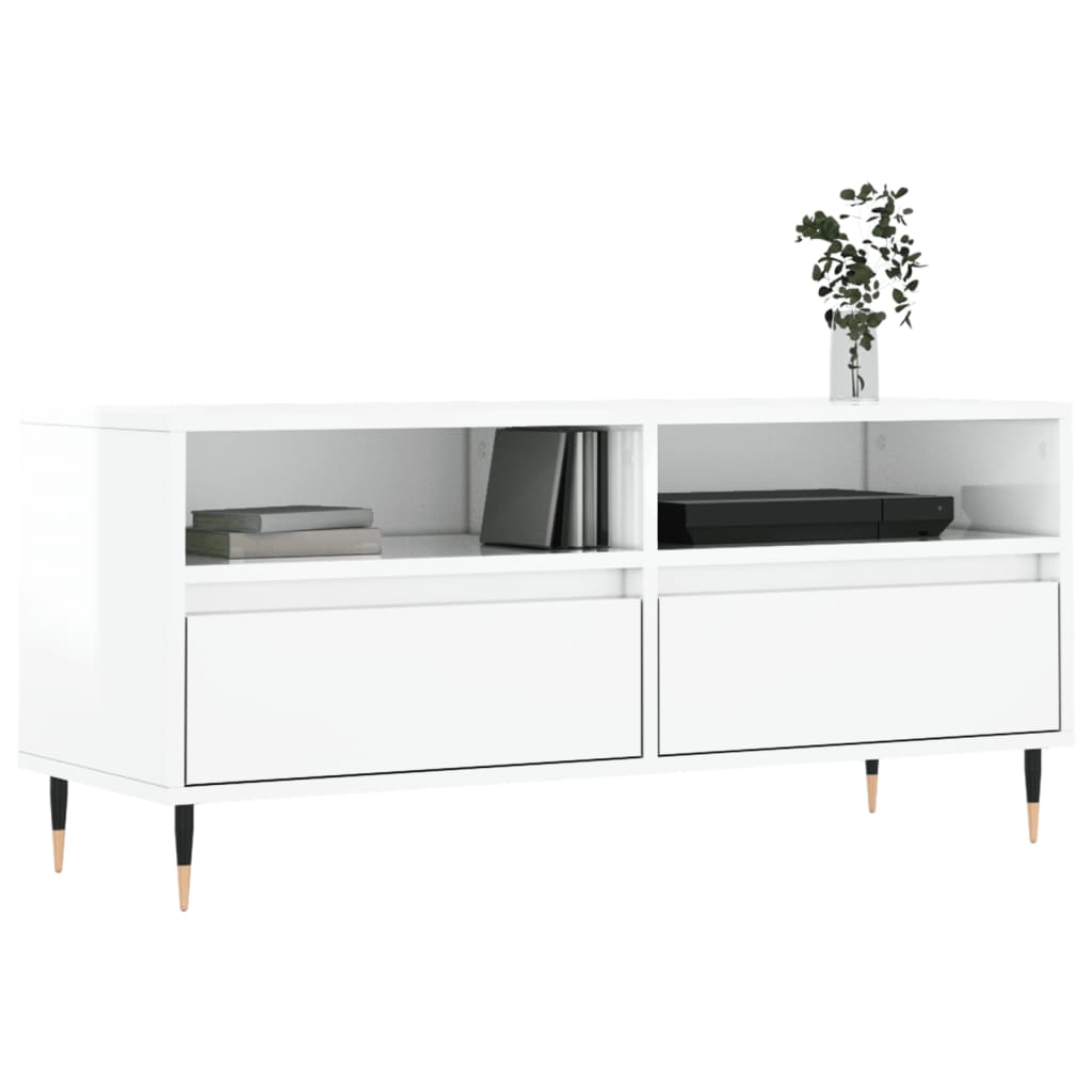 Mueble de TV madera blanco brillo 100x34,5x44,5cm