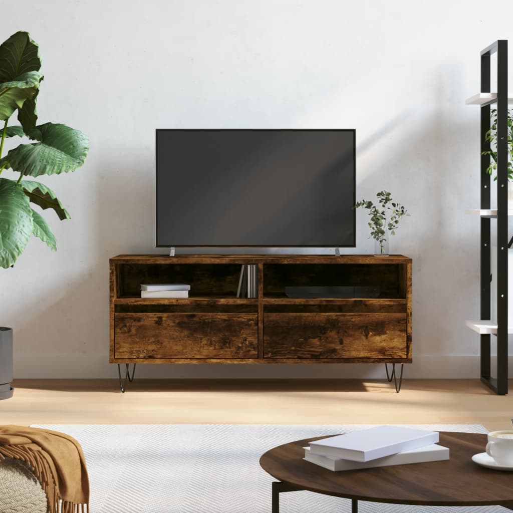 Vetonek Mueble de TV madera contrachapada roble ahumado 100x34,5x44,5cm