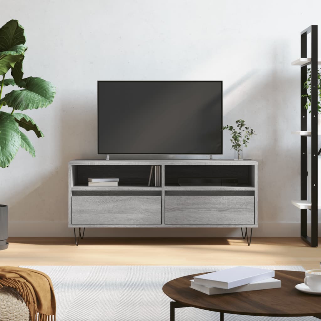 Vetonek Mueble de TV madera contrachapada gris Sonoma 100x34,5x44,5 cm