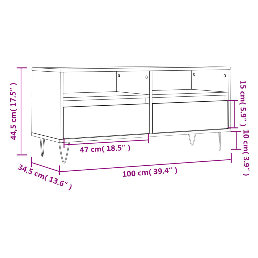 Mueble de TV madera contrachapada gris Sonoma 100x34,5x44,5 cm