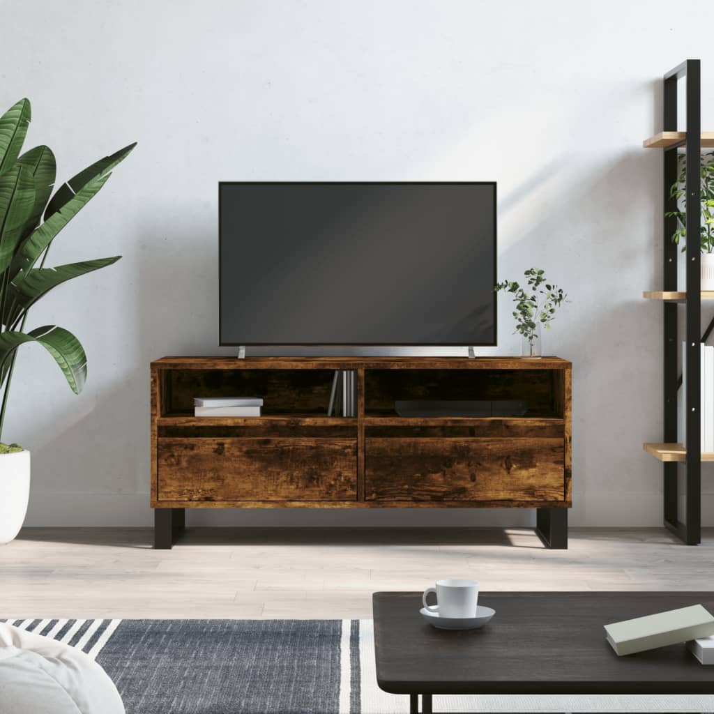 Vetonek Mueble de TV madera contrachapada roble ahumado 100x34,5x44,5cm