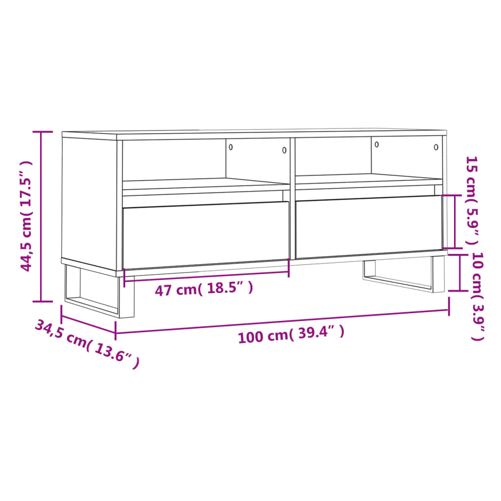 Mueble de TV madera contrachapada roble ahumado 100x34,5x44,5cm