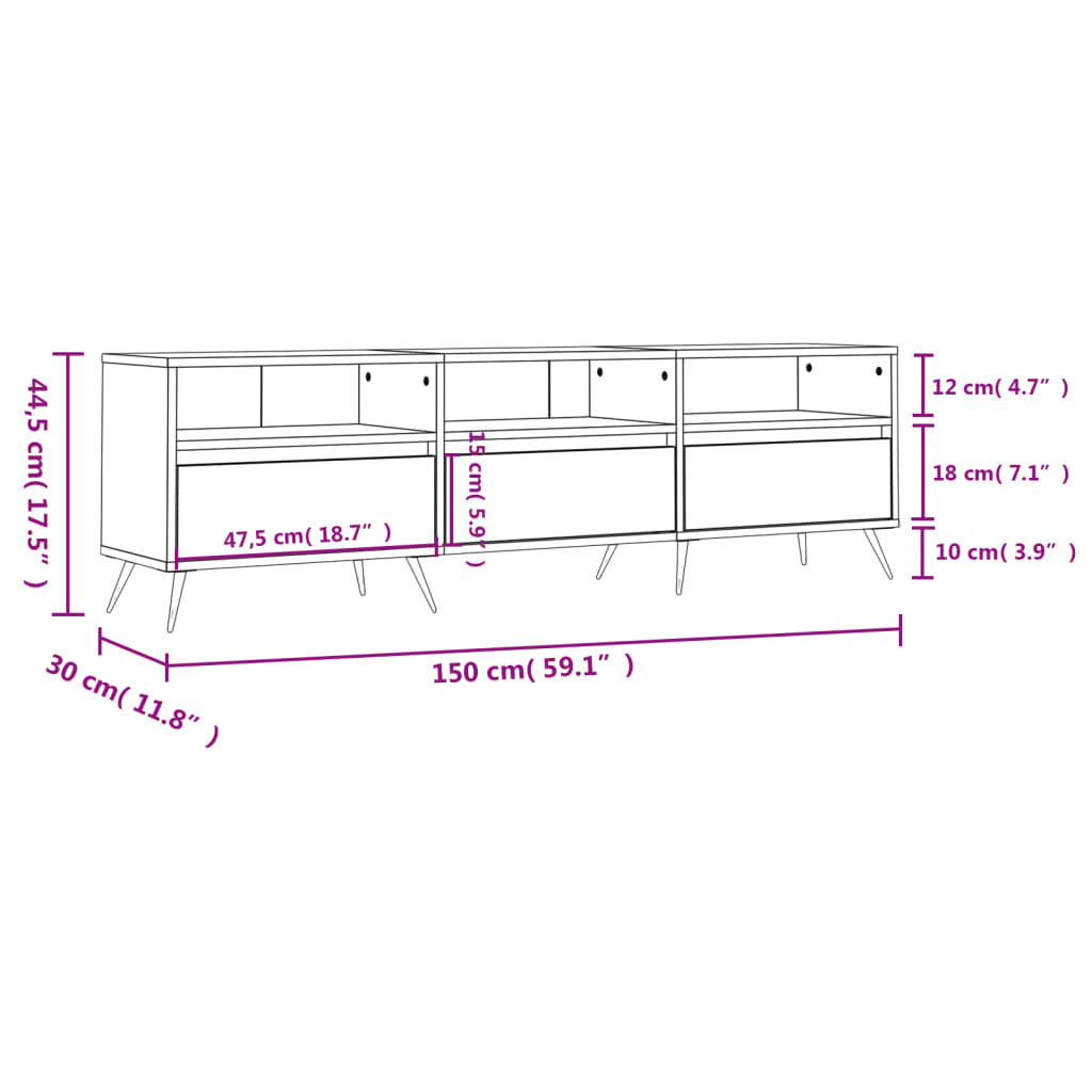 Mueble de TV madera blanco brillo 150x30x44,5 cm