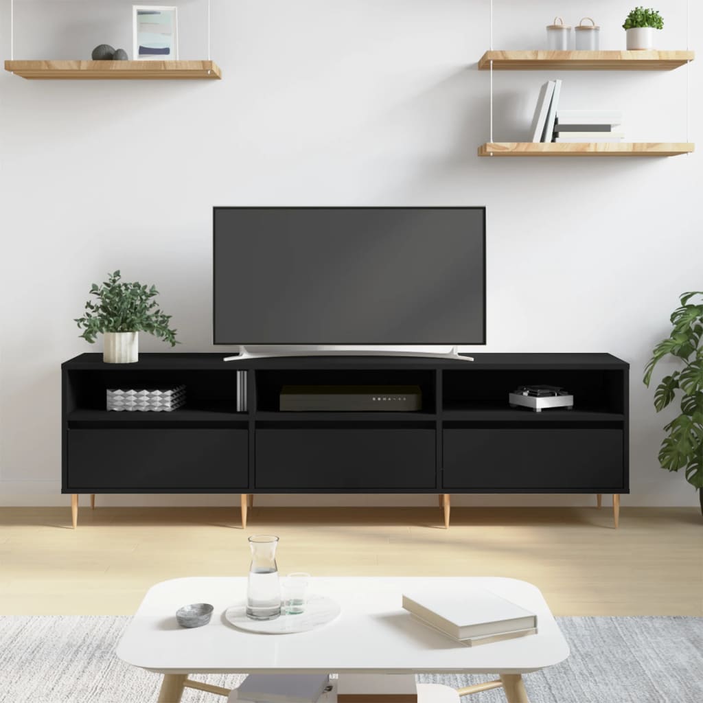 Vetonek Mueble de TV madera contrachapada negro 150x30x44,5 cm