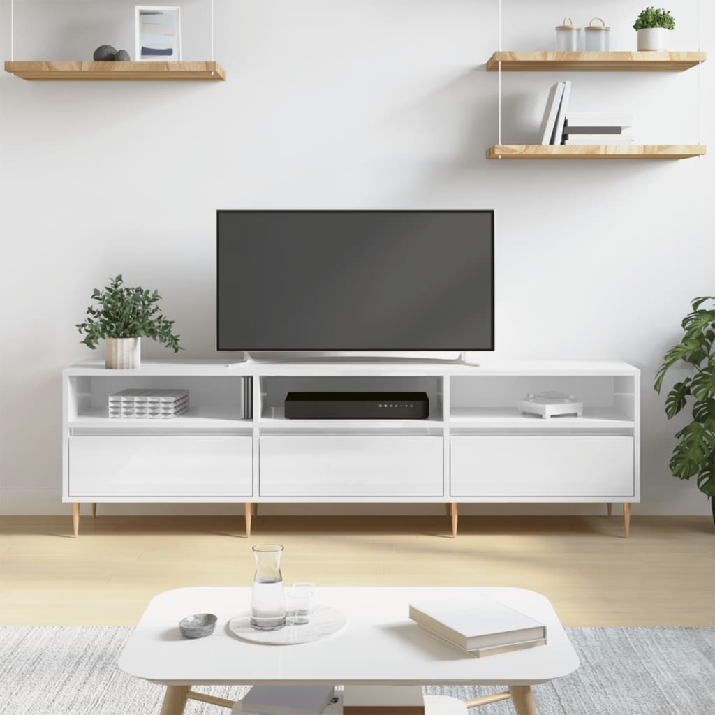 Vetonek Mueble de TV madera contrachapada blanco brillo 150x30x44,5 cm