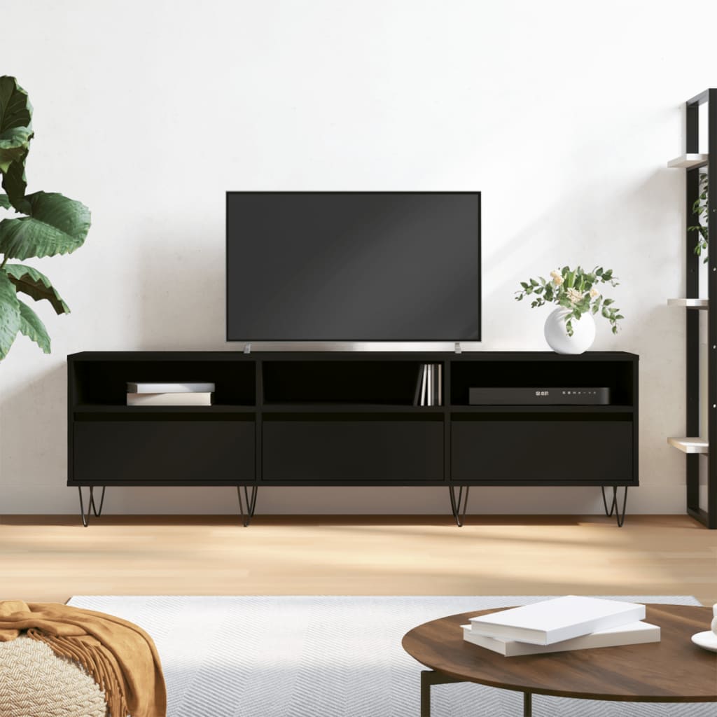 Vetonek Mueble de TV madera contrachapada negro 150x30x44,5 cm