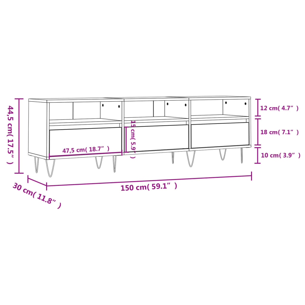 Mueble de TV madera negro 150x30x44,5 cm