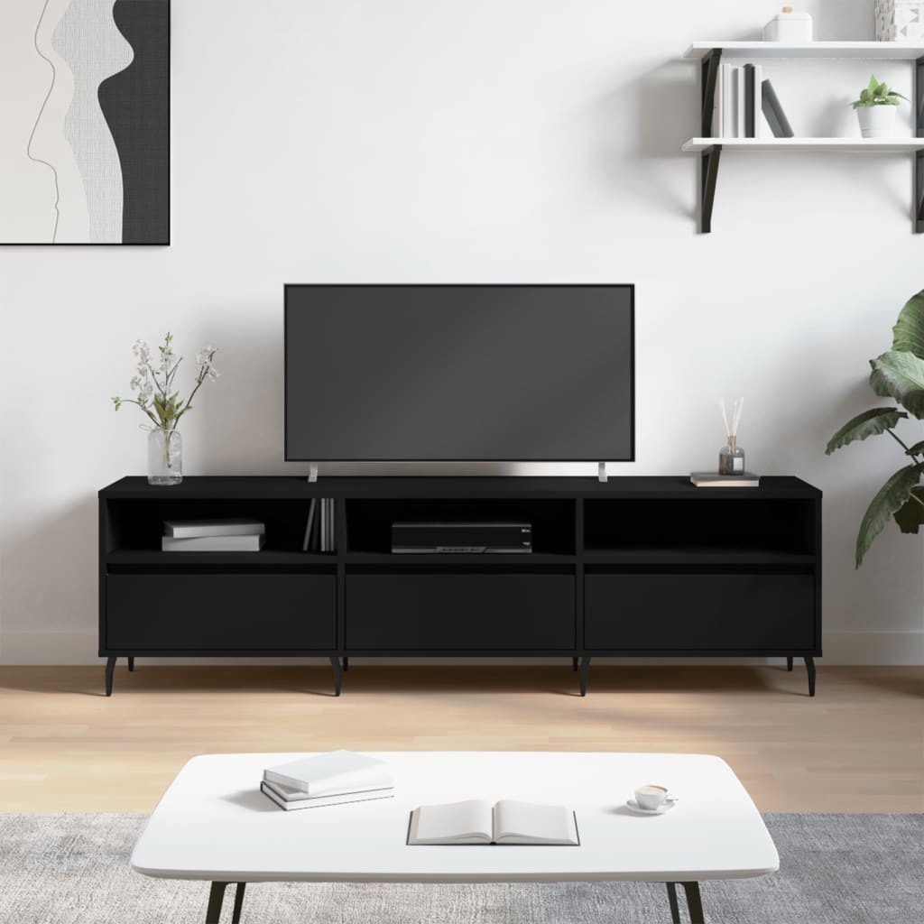 Vetonek Mueble de TV madera contrachapada negro 150x30x44,5 cm