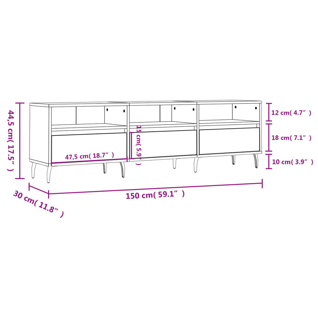 White wood tv furniture shine 150x30x44.5 cm