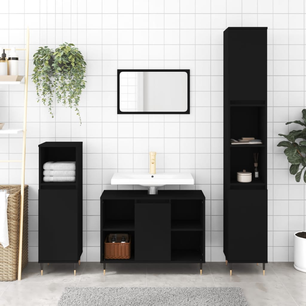 Vetonek Mueble de baño madera de ingeniería negro 80x33x60 cm