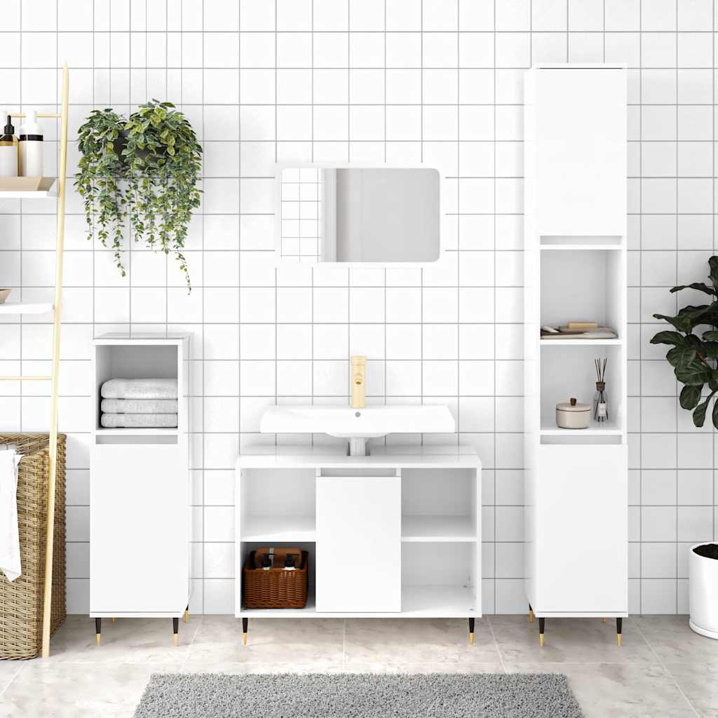 Mueble de baño madera de ingeniería blanco brillo 80x33x60 cm v6333 Vetonek
