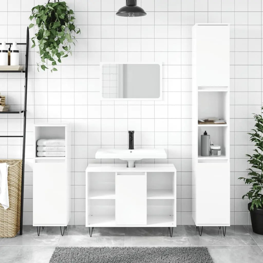 Vetonek Mueble de baño madera de ingeniería blanco brillo 80x33x60 cm