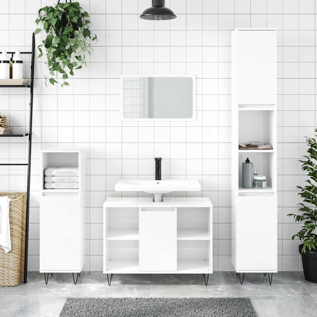 Mueble de baño madera de ingeniería blanco brillo 80x33x60 cm v6418 Vetonek
