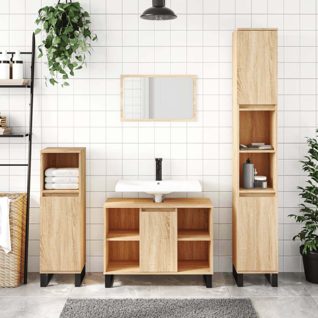 Vetonek Mueble de baño madera de ingeniería roble Sonoma 80x33x60 cm