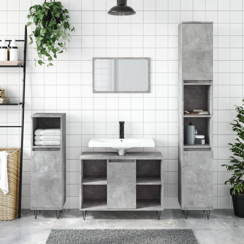 Vetonek Mueble de baño madera de ingeniería gris hormigón 80x33x60 cm