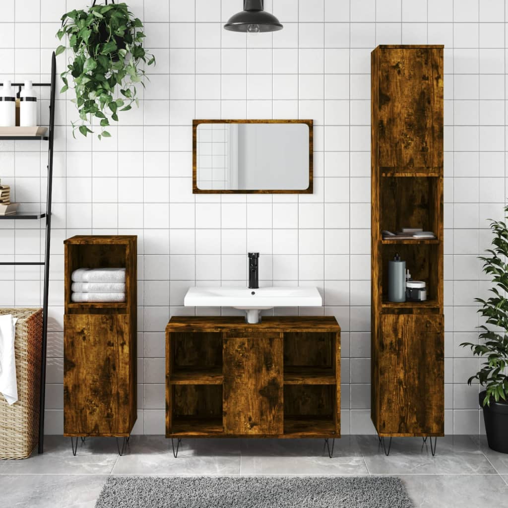 Vetonek Mueble de baño madera de ingeniería roble ahumado 80x33x60 cm