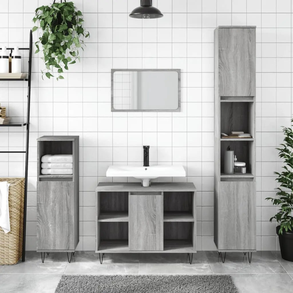 Vetonek Mueble de baño madera de ingeniería gris Sonoma 80x33x60 cm