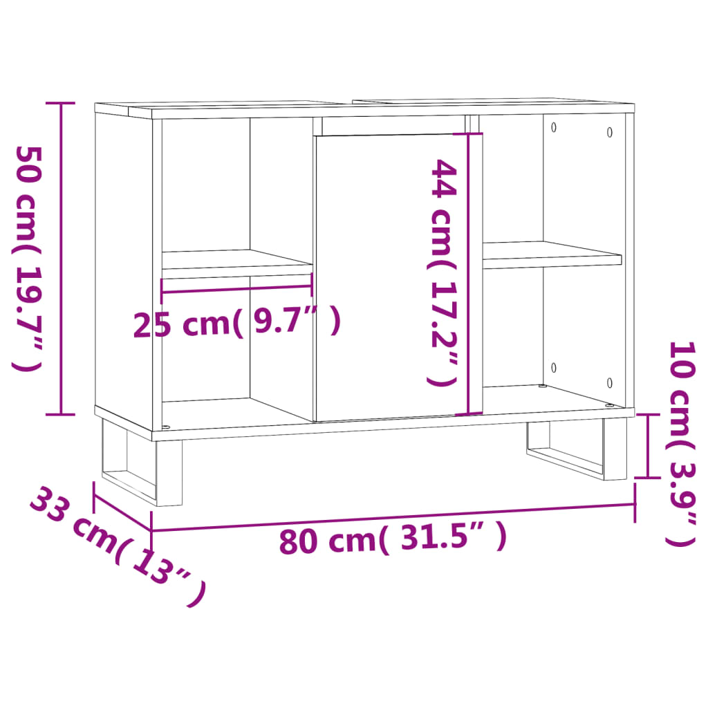 Mueble de baño madera de ingeniería negro 80x33x60 cm vidaXL