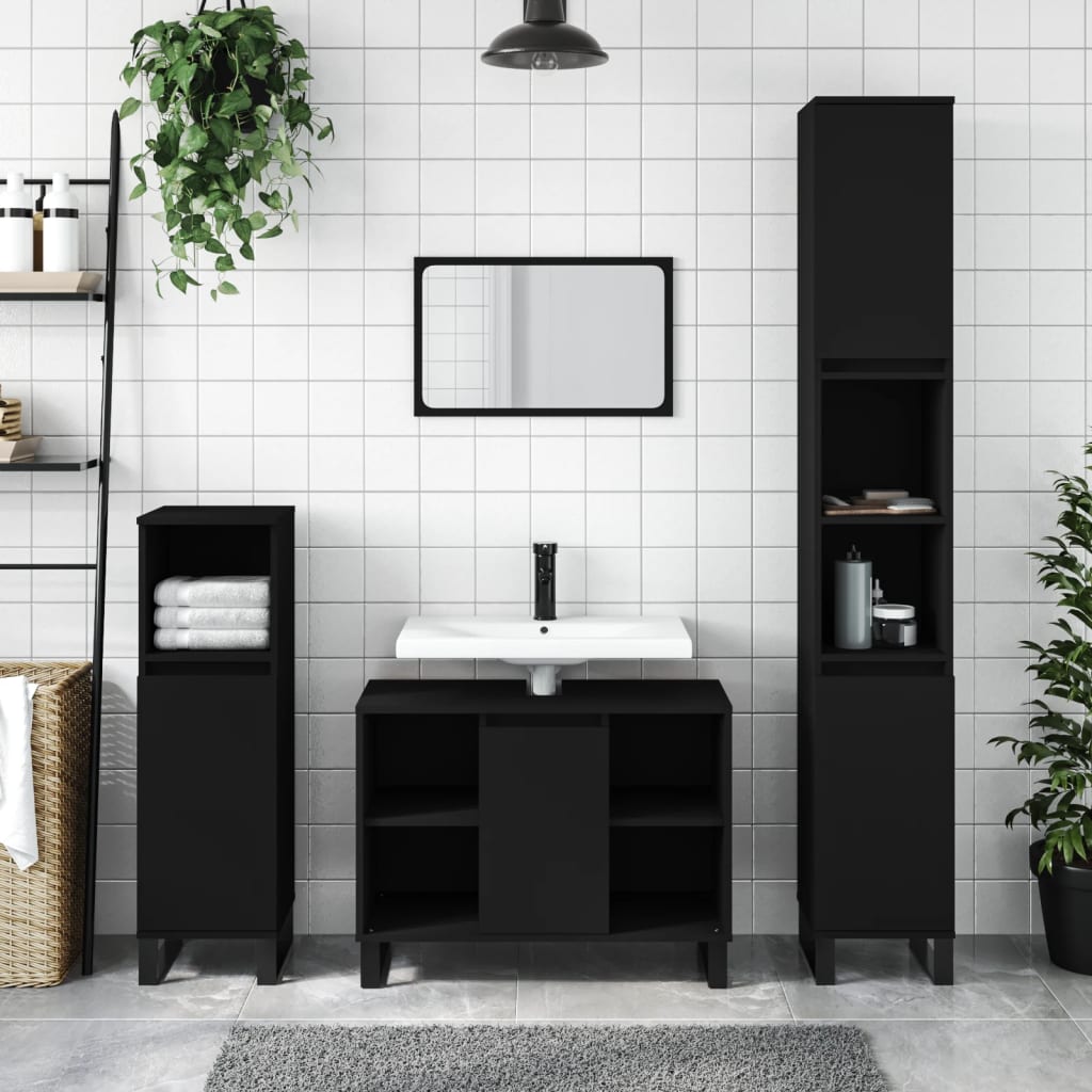 Vetonek Mueble de baño madera de ingeniería negro 80x33x60 cm