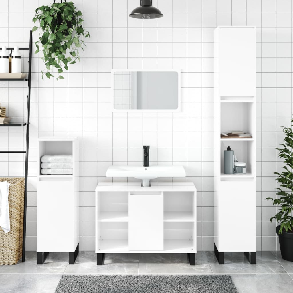 Vetonek Mueble de baño madera de ingeniería blanco brillo 80x33x60 cm