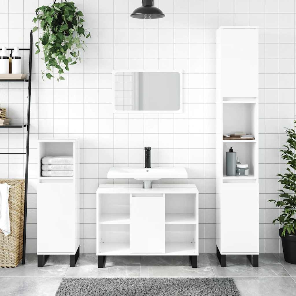 Mueble de baño madera de ingeniería blanco brillo 80x33x60 cm v6494 Vetonek