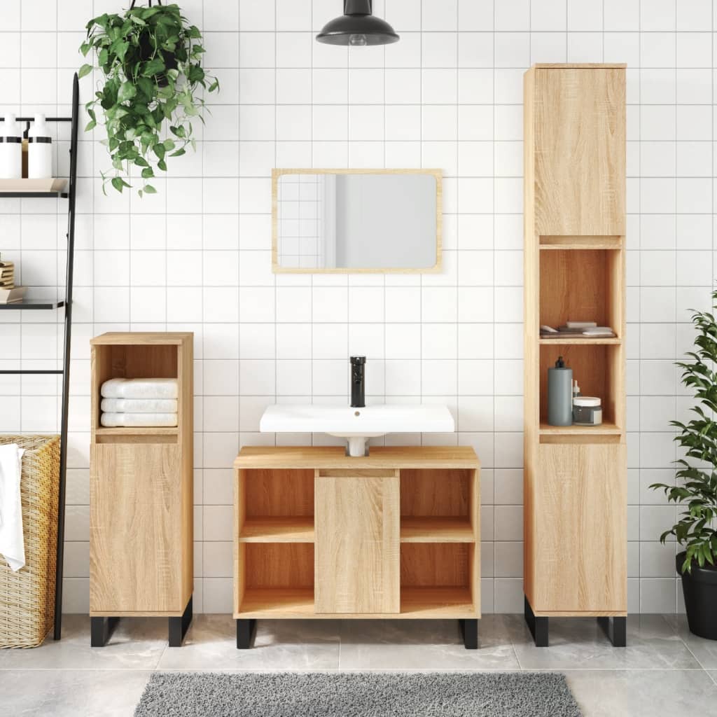 Vetonek Mueble de baño madera de ingeniería roble Sonoma 80x33x60 cm