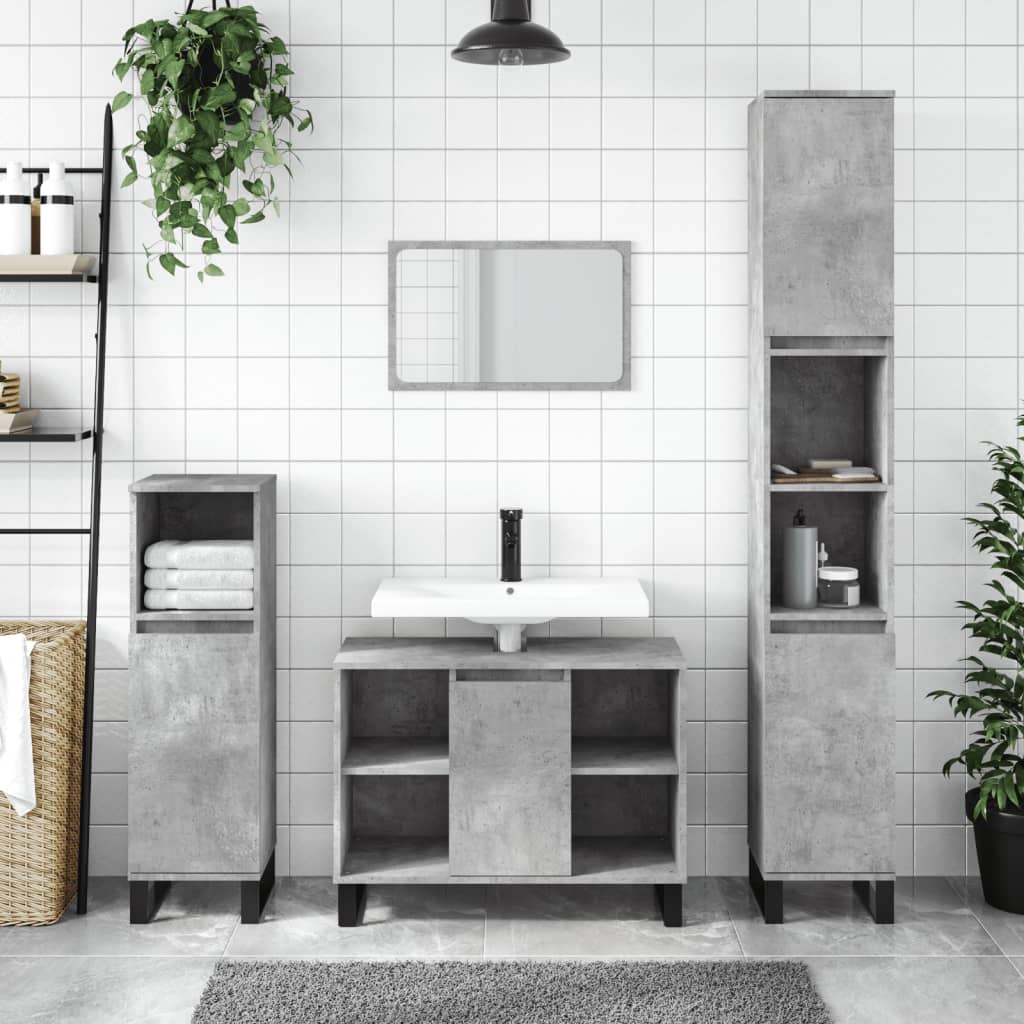 Vetonek Mueble de baño madera de ingeniería gris hormigón 80x33x60 cm