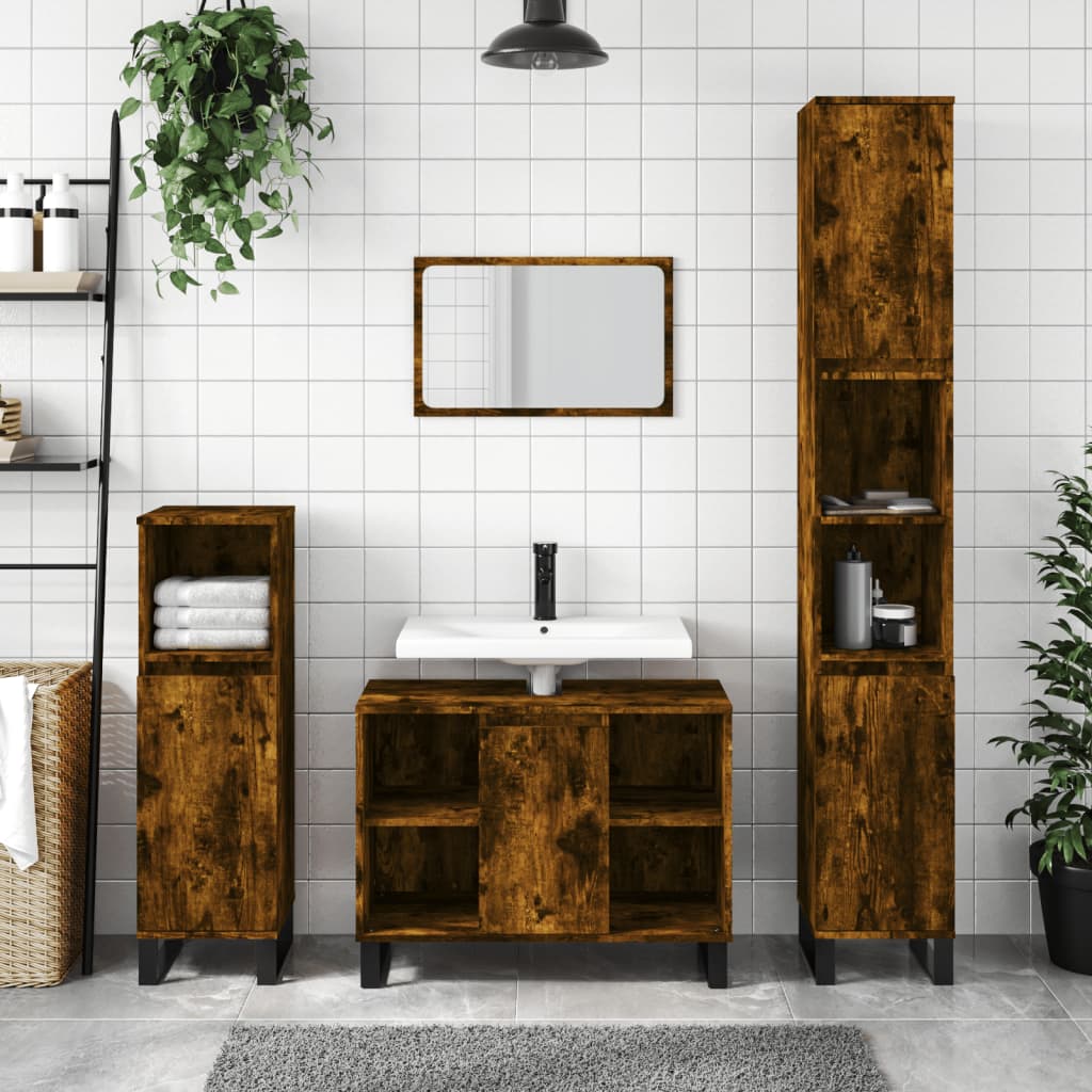 Vetonek Mueble de baño madera de ingeniería roble ahumado 80x33x60 cm