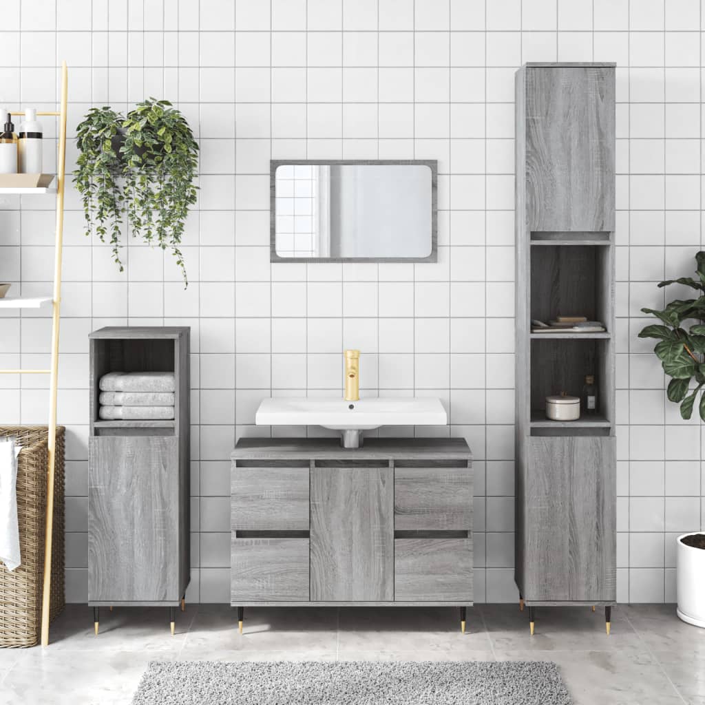 Vetonek Mueble de baño madera de ingeniería gris Sonoma 80x33x60 cm