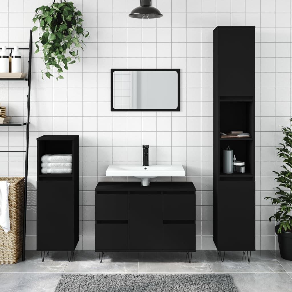 Vetonek Mueble de baño madera de ingeniería negro 80x33x60 cm