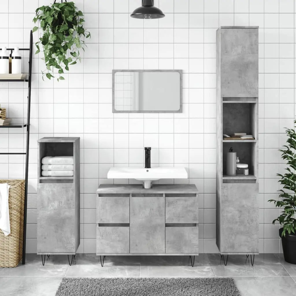 Vetonek Mueble de baño madera de ingeniería gris hormigón 80x33x60 cm