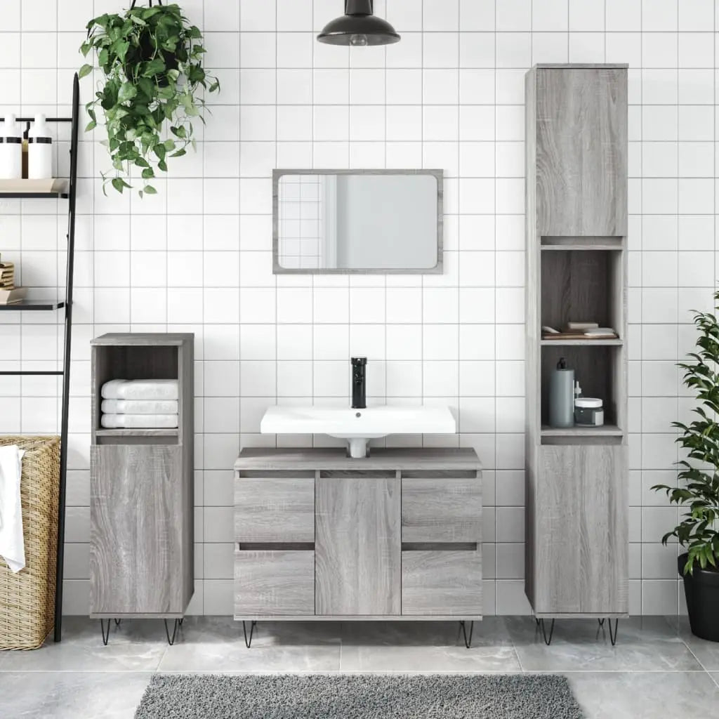 Vetonek Mueble de baño madera de ingeniería gris Sonoma 80x33x60 cm