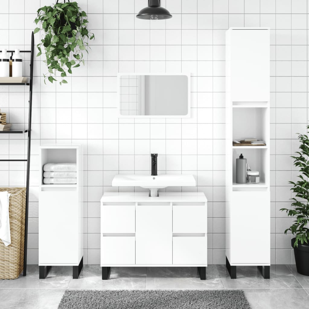 Vetonek Mueble de baño madera de ingeniería blanco brillo 80x33x60 cm