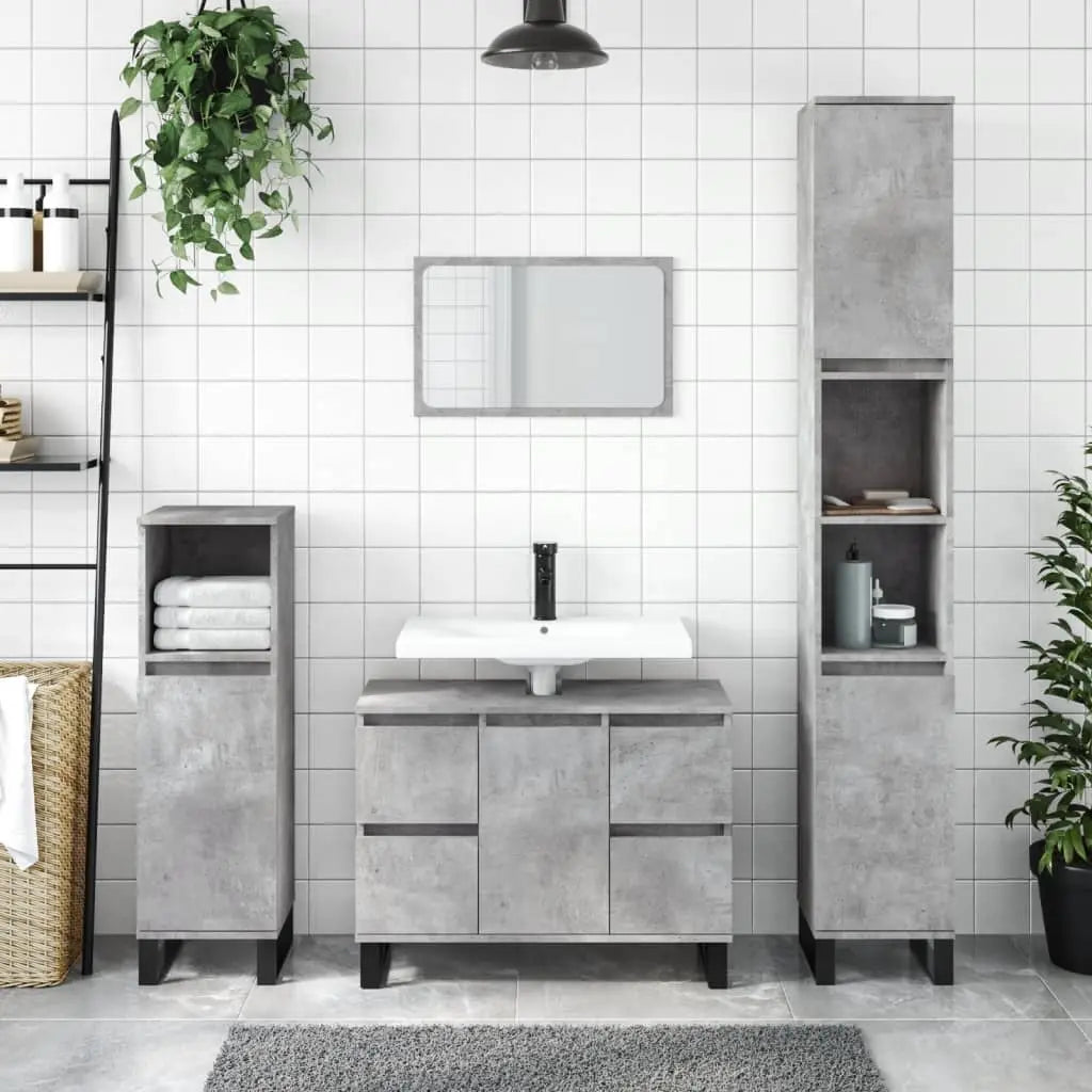 Vetonek Mueble de baño madera de ingeniería gris hormigón 80x33x60 cm